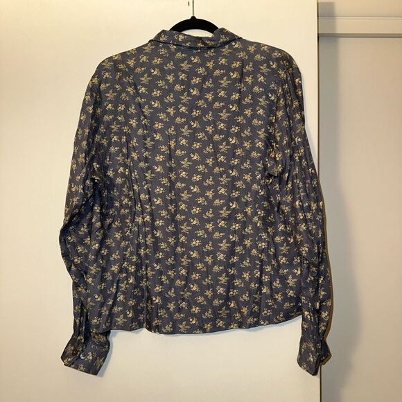 L.L. Bean 16 Blue Tan Floral Collared LS Button Down Collared Womens Shirt EUC - Picture 6 of 11